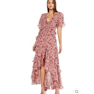 Floral Ruffle Maxi Dress - Red